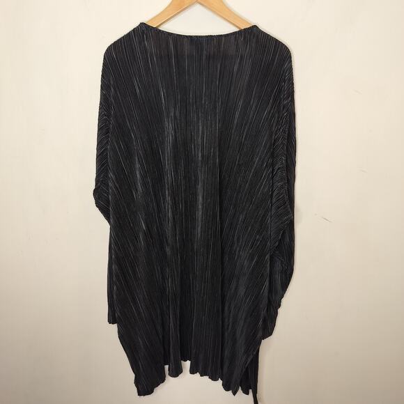 Catherines Cardigan Open Front Black Crinkle Pleated - Picture 10 of 10